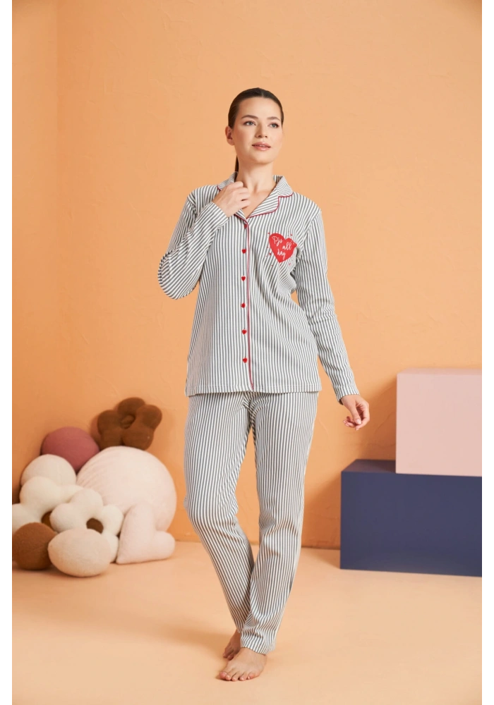 Pjs 28064 Kadın Düğmeli Pijama Takım