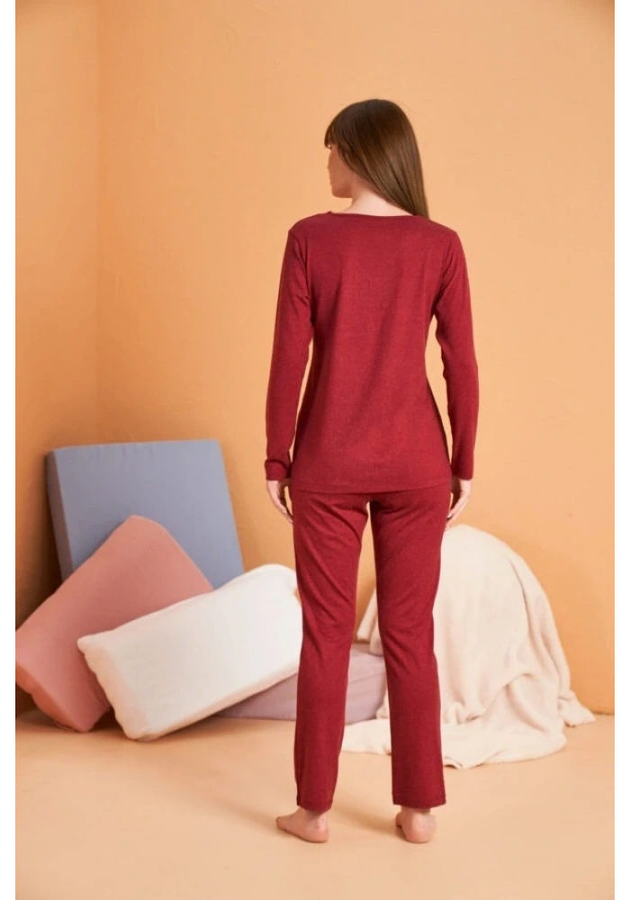 PJS 28091 Kadın V Yaka Uzun Kol Pijama Takımı