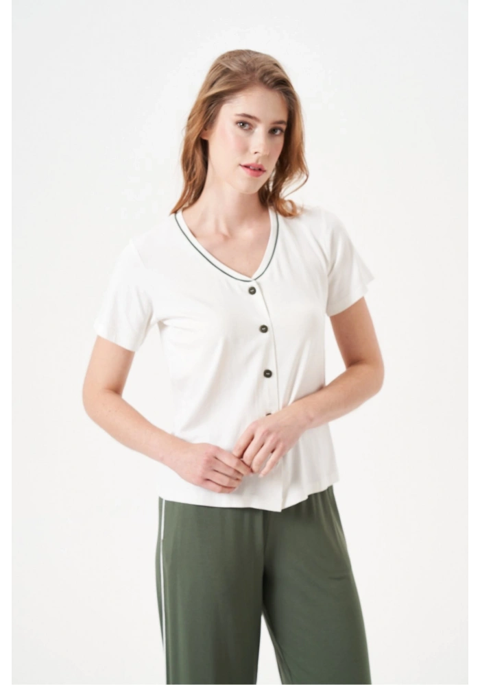 PJS 29022 Kadın Düğmeli Pijama Takım