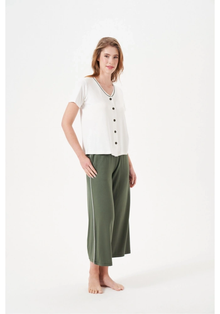 PJS 29022 Kadın Düğmeli Pijama Takım
