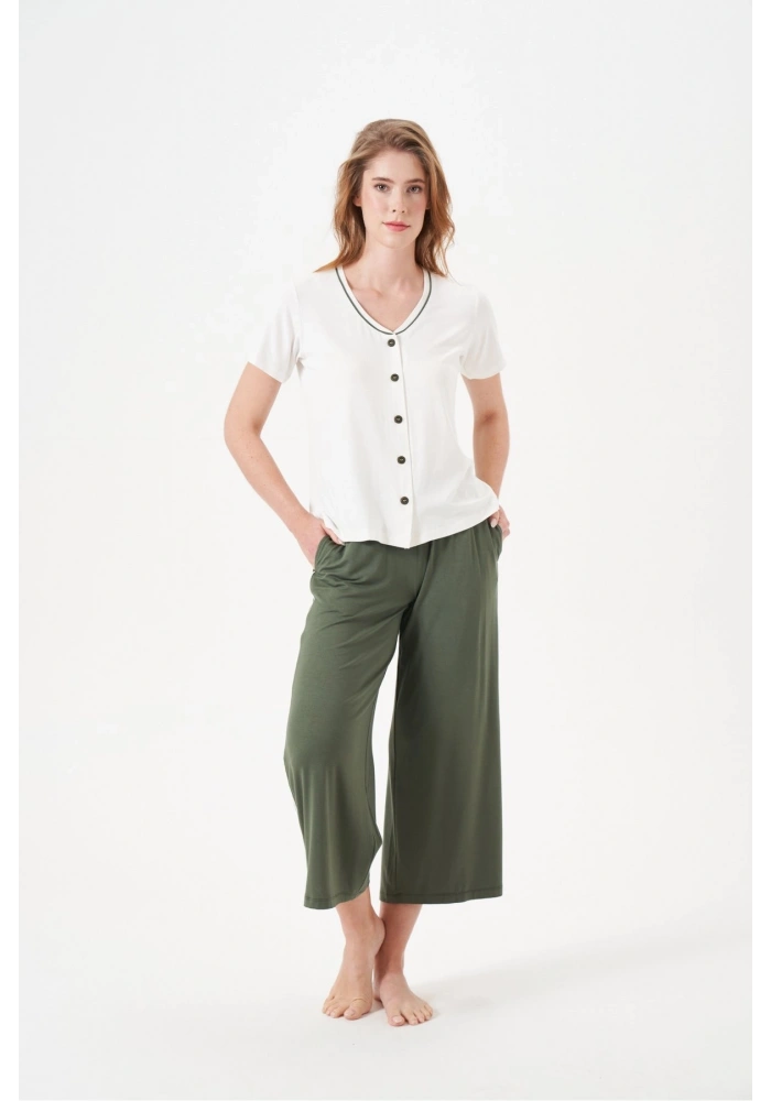 PJS 29022 Kadın Düğmeli Pijama Takım