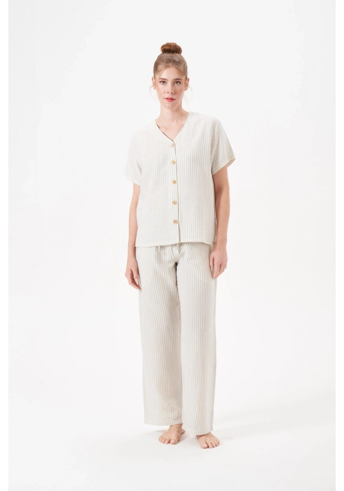 PJS 29098 Kadın Düğmeli Pijama Takım