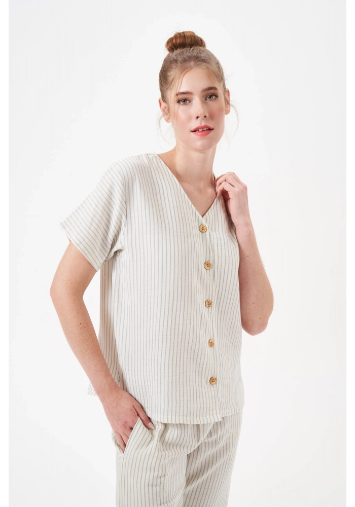 PJS 29098 Kadın Düğmeli Pijama Takım