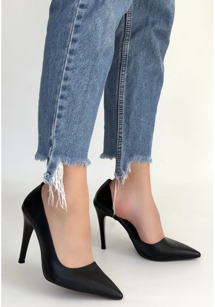 Pley Siyah Cilt Stiletto Ayakkabı