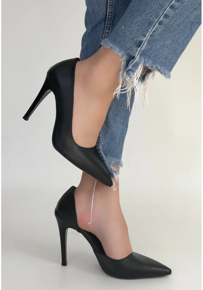 Pley Siyah Cilt Stiletto Ayakkabı