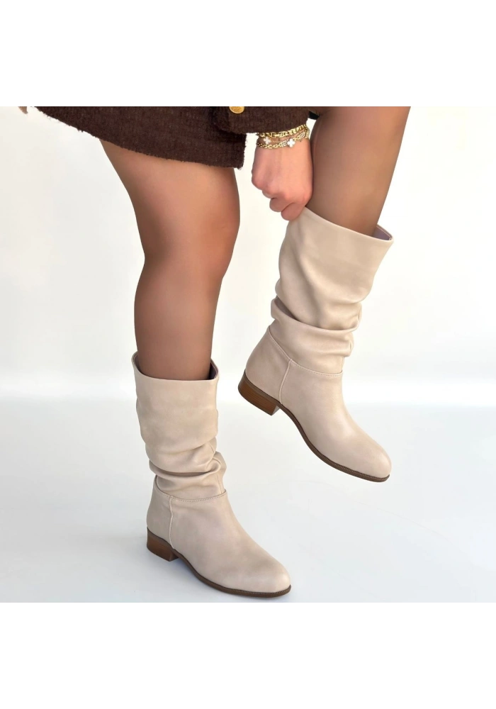 Plod Bej Cilt Körüklü Çizme