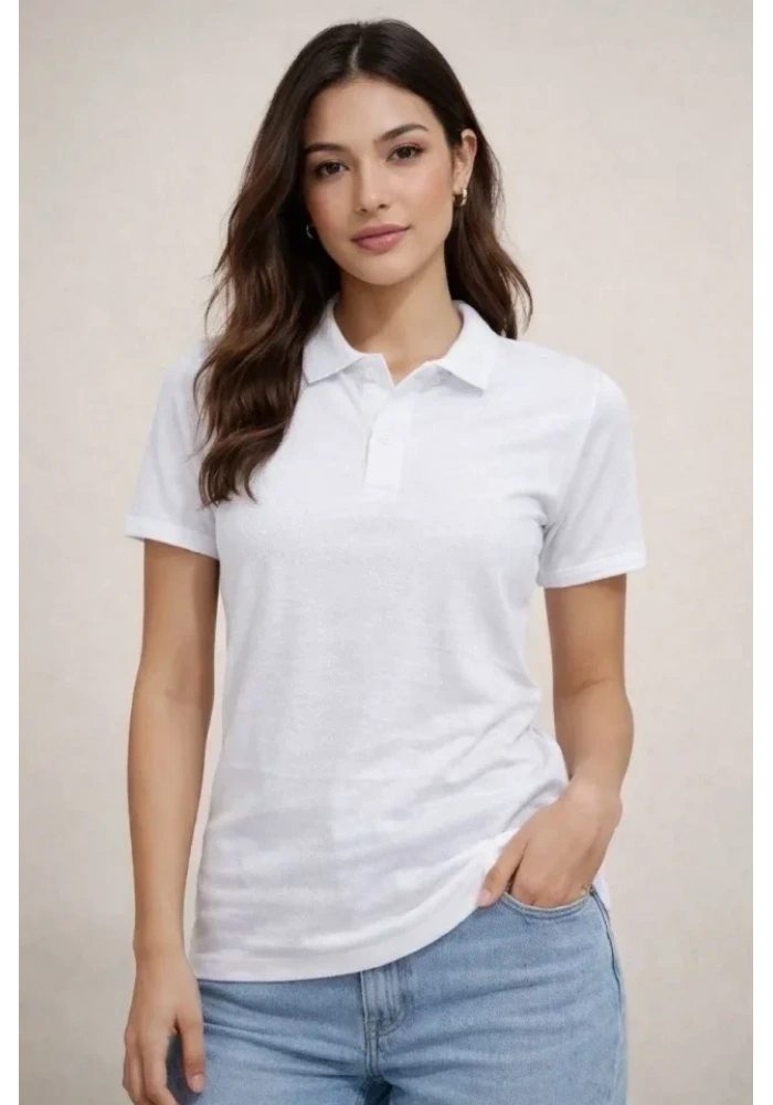 Polo Yaka Pike Kumaş Düğmeli Basic Tişört T-Shirt Günlük Rahat - Beyaz