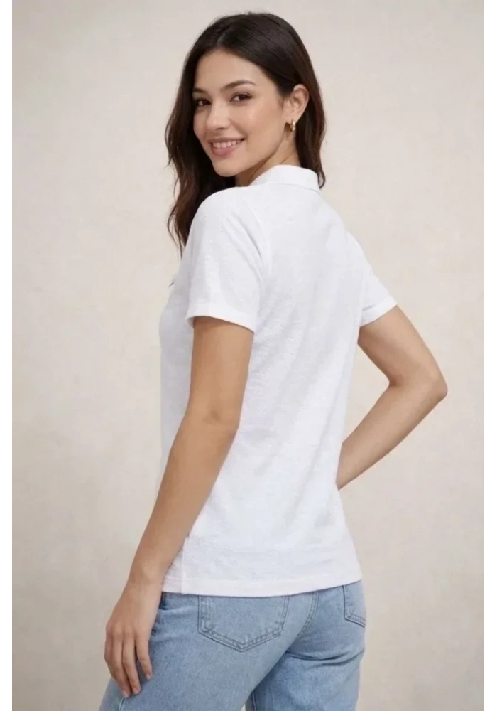 Polo Yaka Pike Kumaş Düğmeli Basic Tişört T-Shirt Günlük Rahat - Beyaz