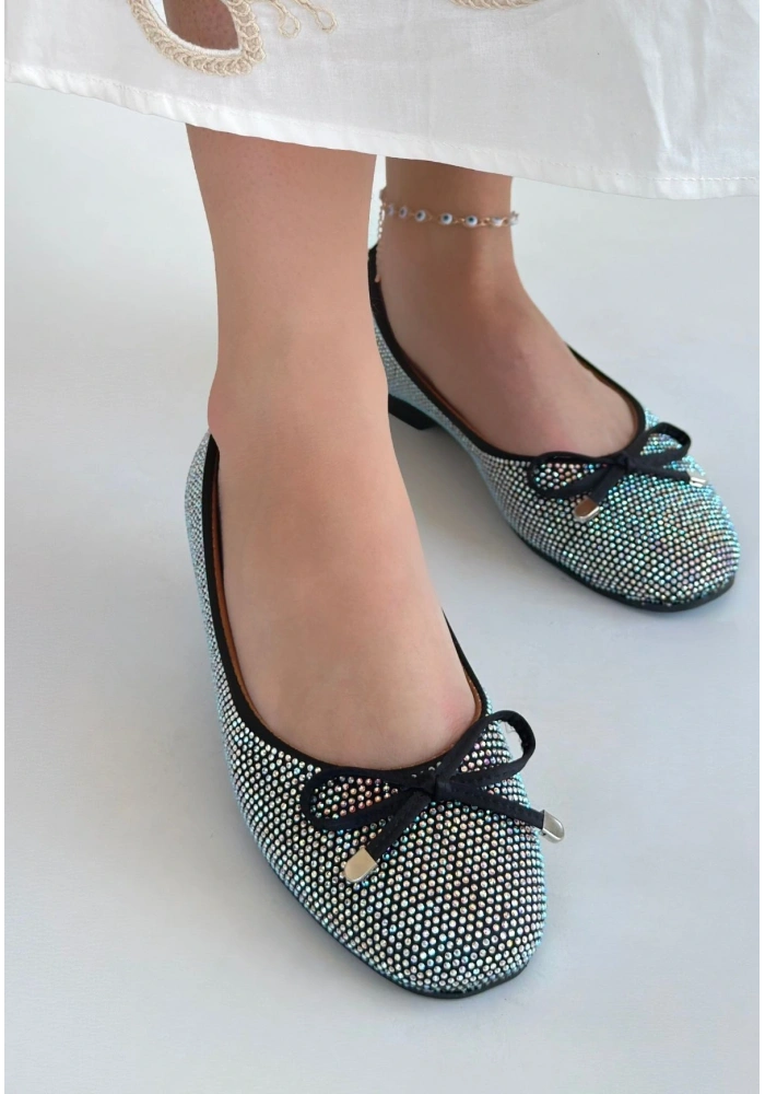 Potte Siyah Saten Babet Ayakkabı