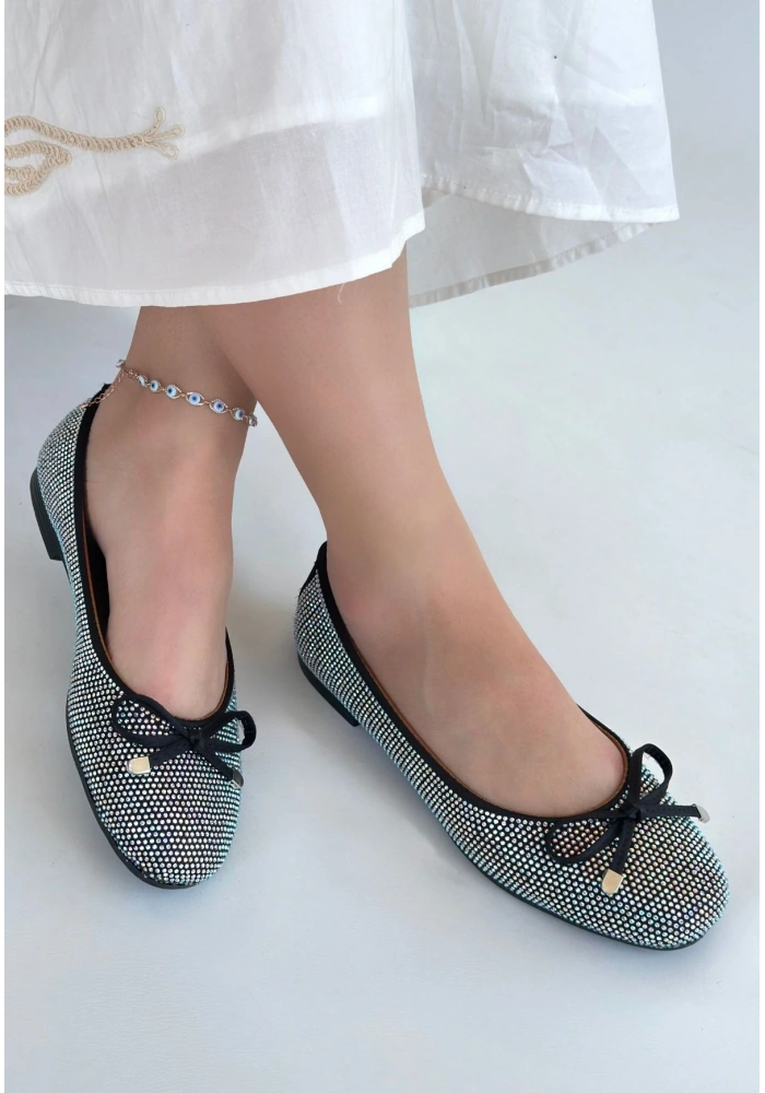 Potte Siyah Saten Babet Ayakkabı
