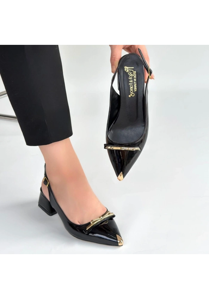 Ricy Siyah Rugan Topuklu Ayakkabı