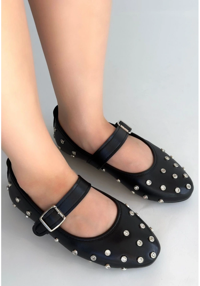 Ritta Siyah Cilt Kemerli Babet Ayakkabı