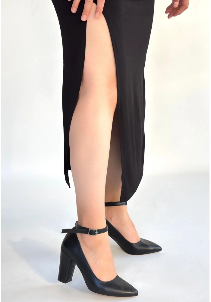 Rity Siyah Cilt Topuklu Ayakkabı