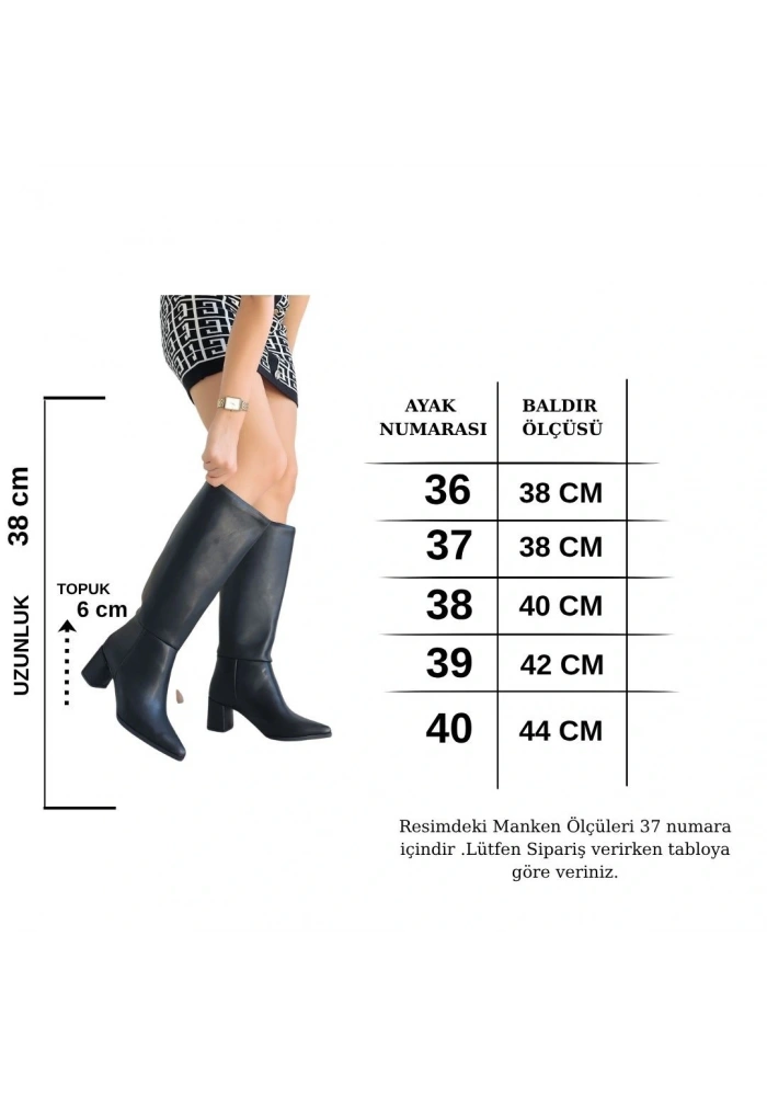 Roksa Siyah Cilt Topuklu Çizme