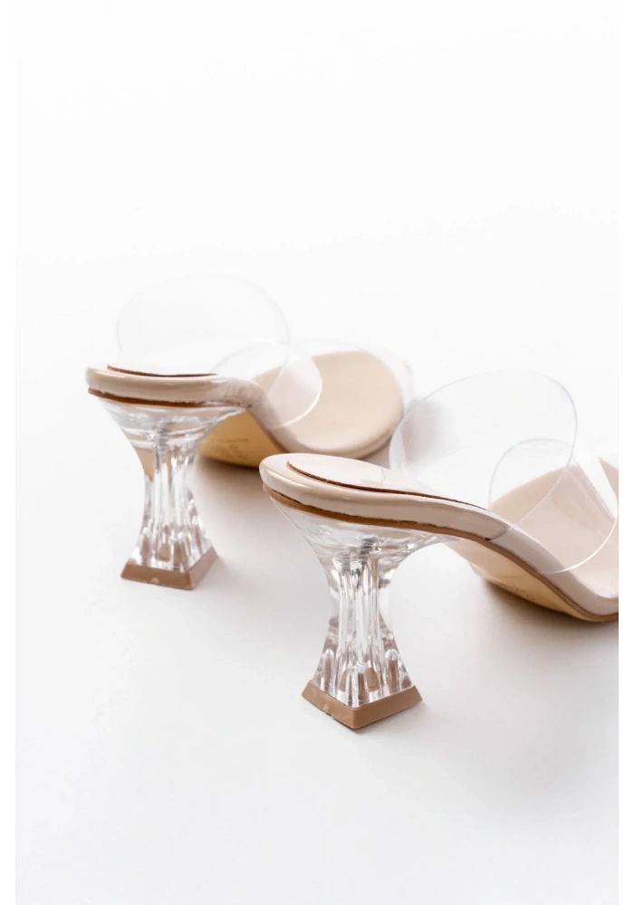 S-618 Bej Rugan Çift Bantlı Topuklu Kadın Terlik