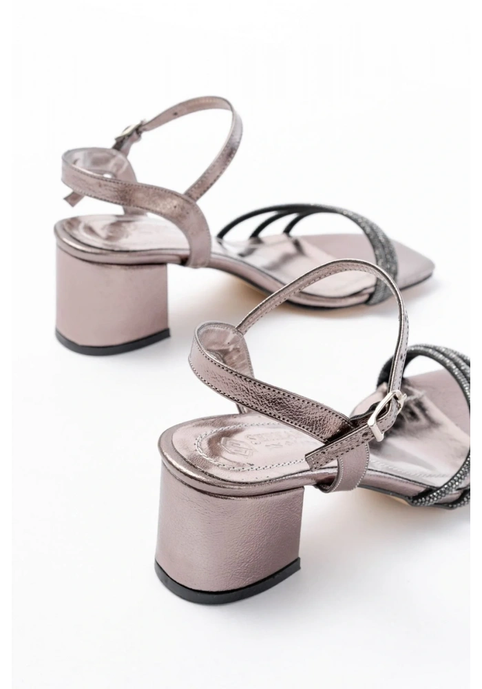 S-889  Platin 3 Bantlı Topuklu Kadın Ayakkabı
