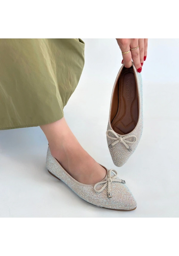 Sarra Bej Saten İşlemeli Babet Ayakkabı