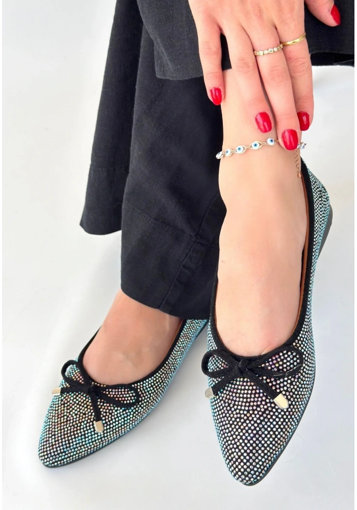 Sarra Siyah Saten İşlemeli Babet Ayakkabı