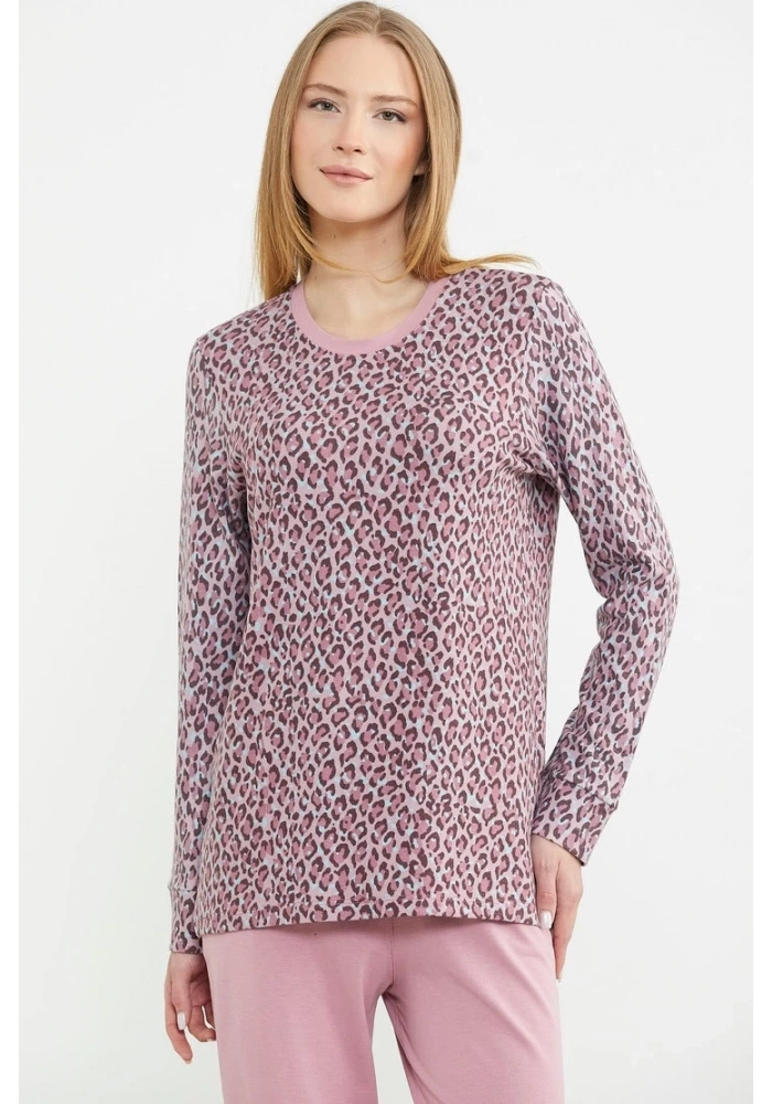 Sementa 76413 Rahat Kalıp Leopar Kombinli Pijama Takım