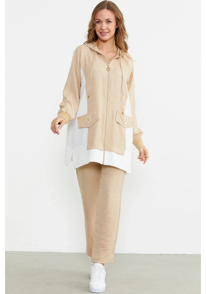 Sementa 76448 Keten Görünümlü Kapüşonlu Tunik Takım
