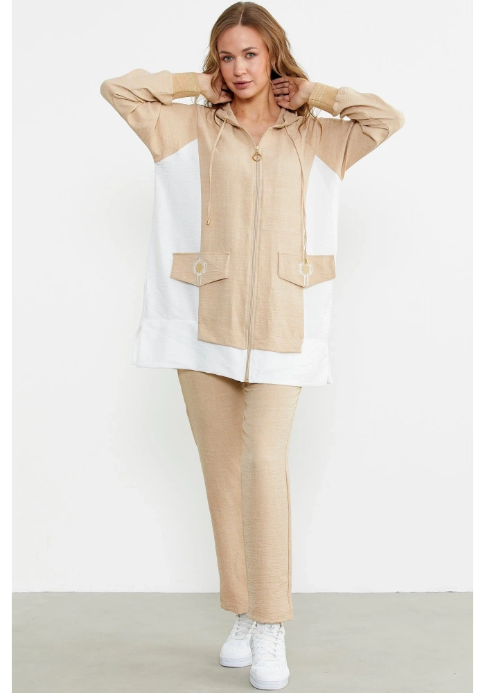 Sementa 76448 Keten Görünümlü Kapüşonlu Tunik Takım