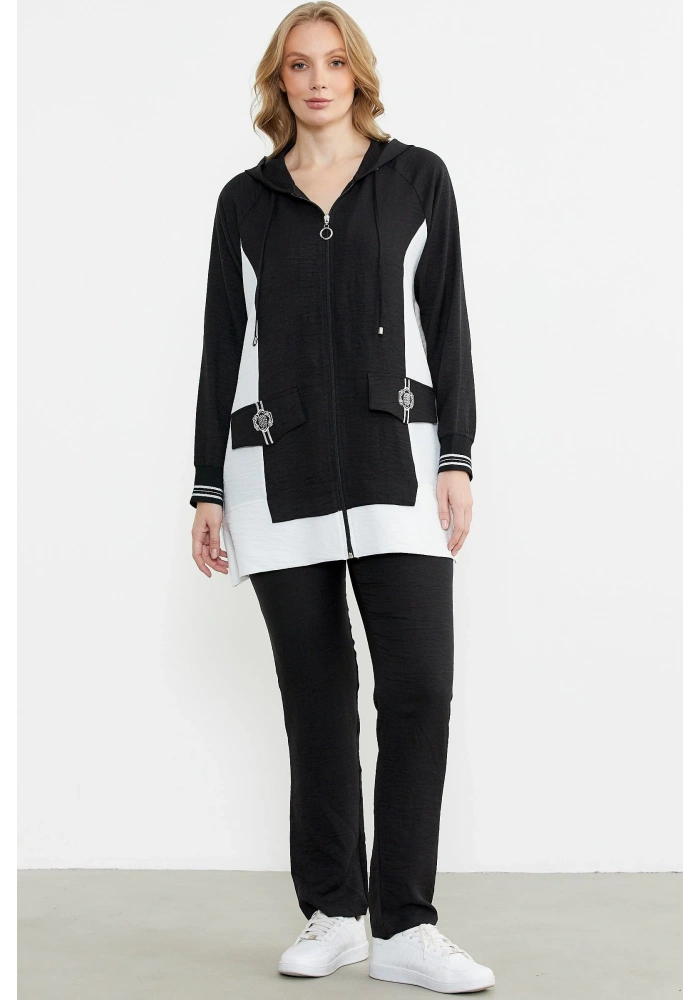 Sementa 76448 Keten Görünümlü Kapüşonlu Tunik Takım