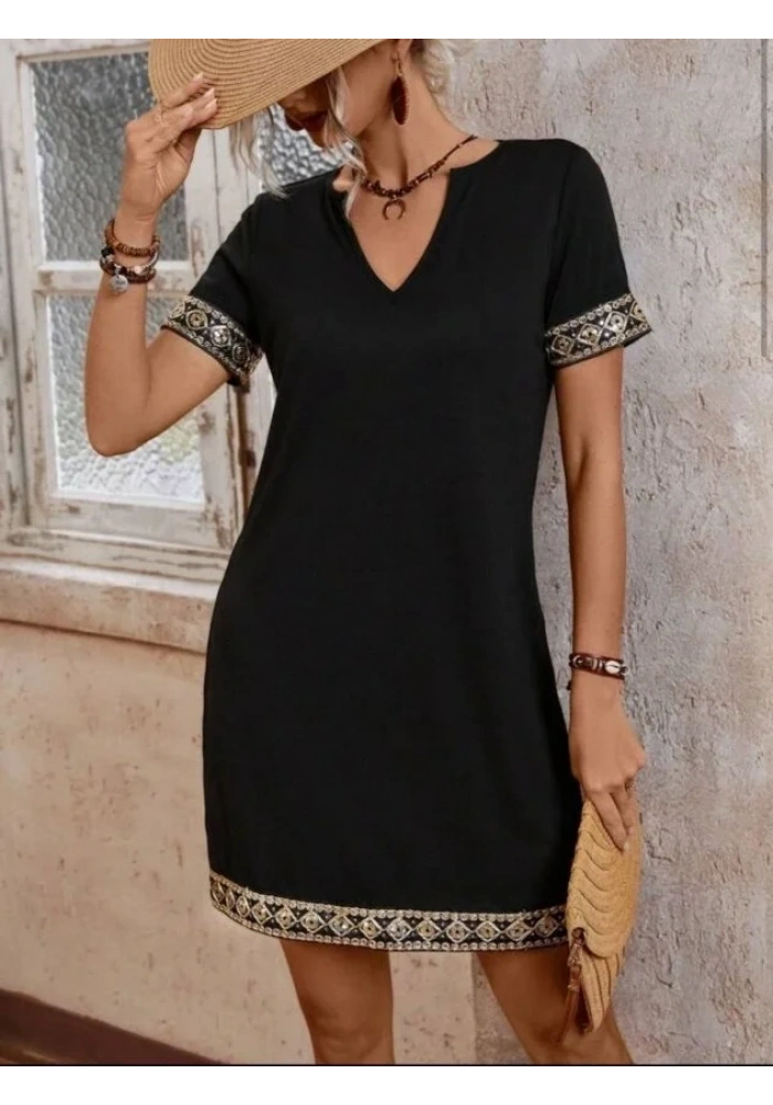 Şerit Detay V Yaka Yandan Cepli Viskon Elbise