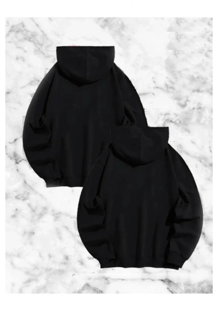 Sevgili Çift Kombini Örümcek Baskılı Kapüşonlu Sweatshirt Hoodie - Siyah