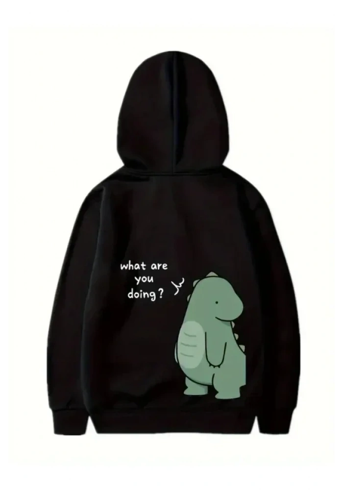 Sevgililer Günü Baskılı Oversize Kapüşonlu Sweatshirt Hoodie - Siyah