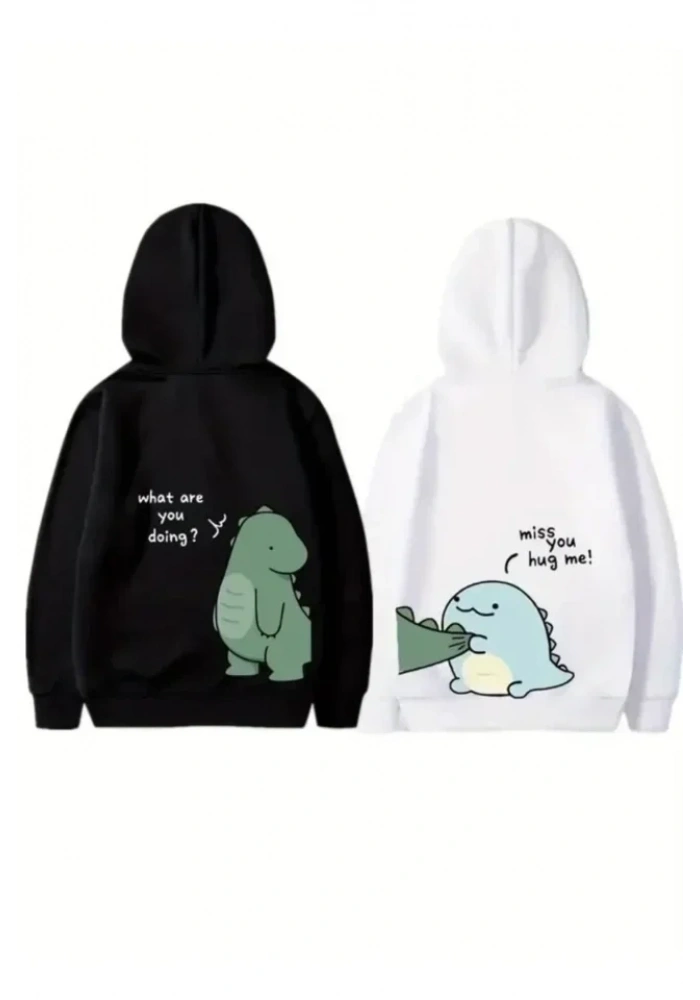 Sevgililer Günü Baskılı Oversize Kapüşonlu Sweatshirt Hoodie - Siyah