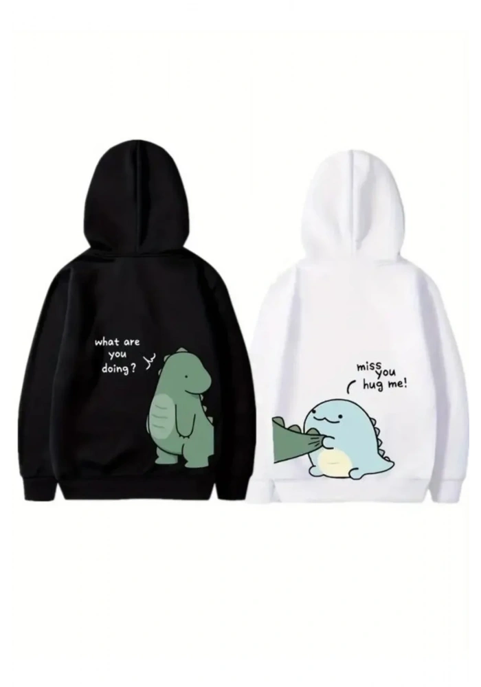 Sevgililer Günü Baskılı Oversize Kapüşonlu Sweatshirt Hoodie - Siyah