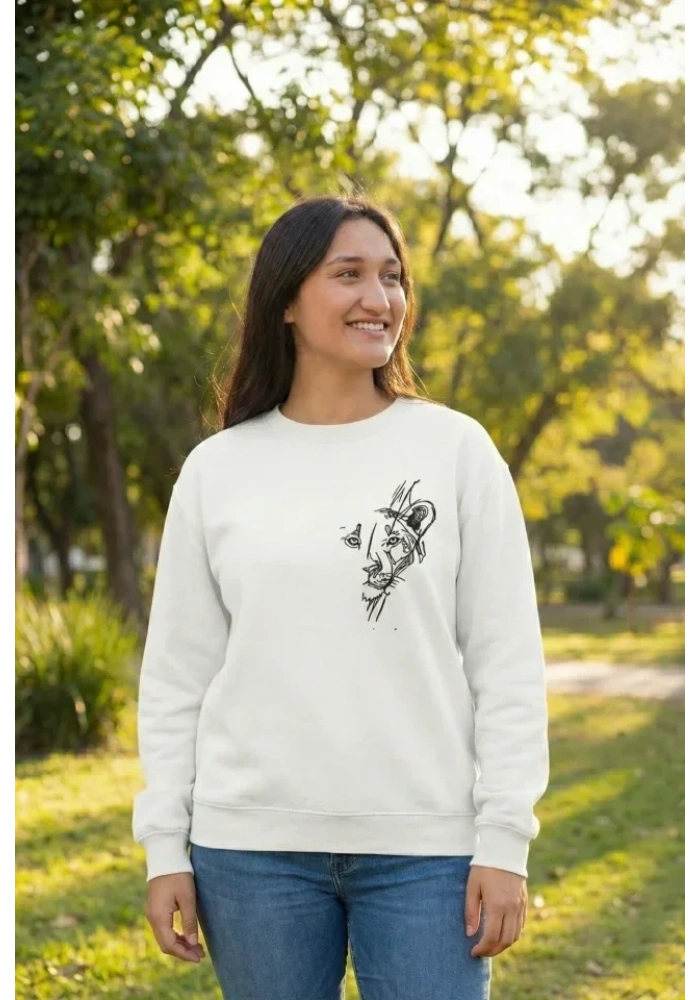 Sevgililer Günü Özel Bisiklet Yaka Baskılı Oversize Sweatshirt - Beyaz