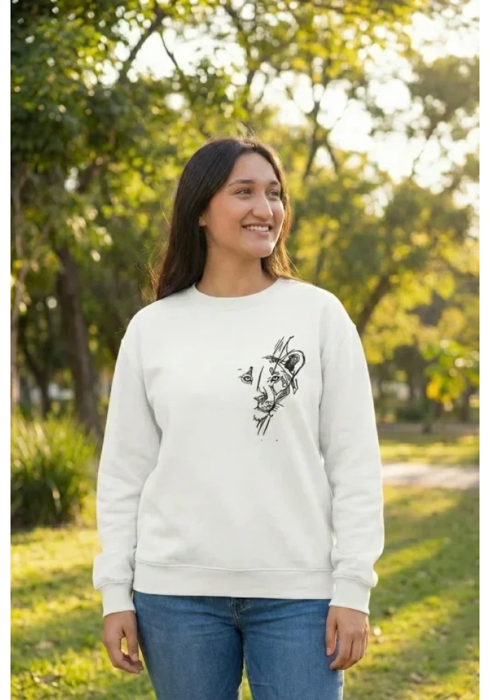 Sevgililer Günü Özel Bisiklet Yaka Baskılı Oversize Sweatshirt - Beyaz