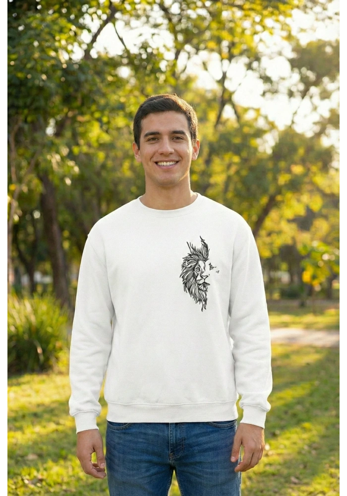 Sevgililer Günü Özel Bisiklet Yaka Baskılı Oversize Sweatshirt - Beyaz