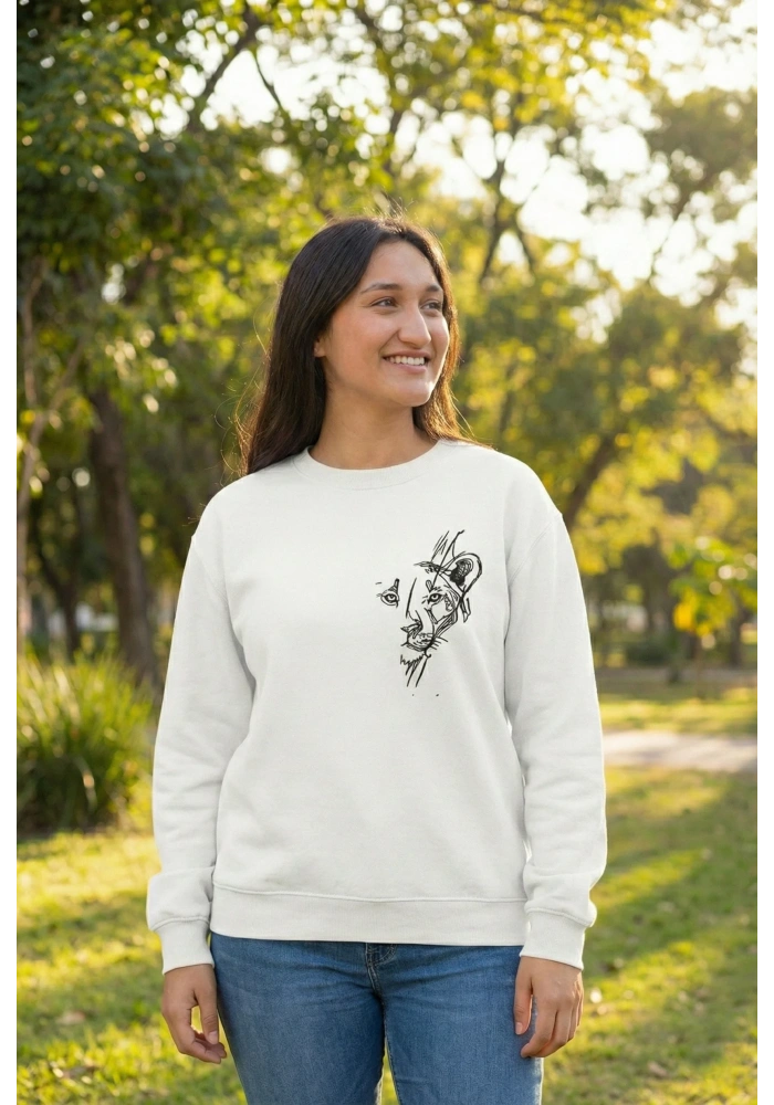 Sevgililer Günü Özel Bisiklet Yaka Baskılı Oversize Sweatshirt - Beyaz