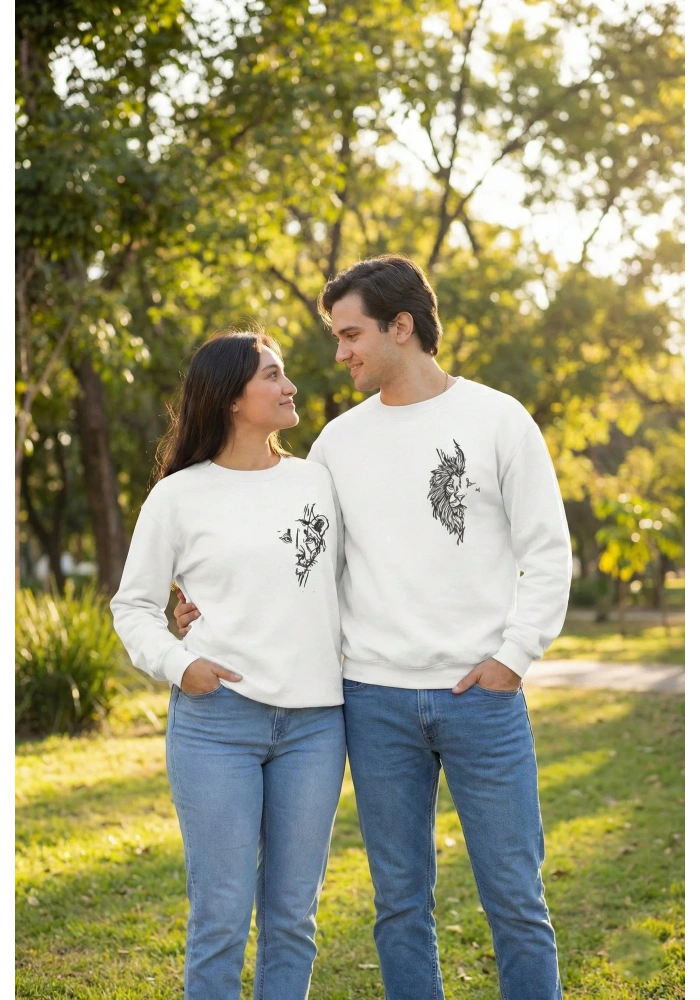 Sevgililer Günü Özel Bisiklet Yaka Baskılı Oversize Sweatshirt - Beyaz