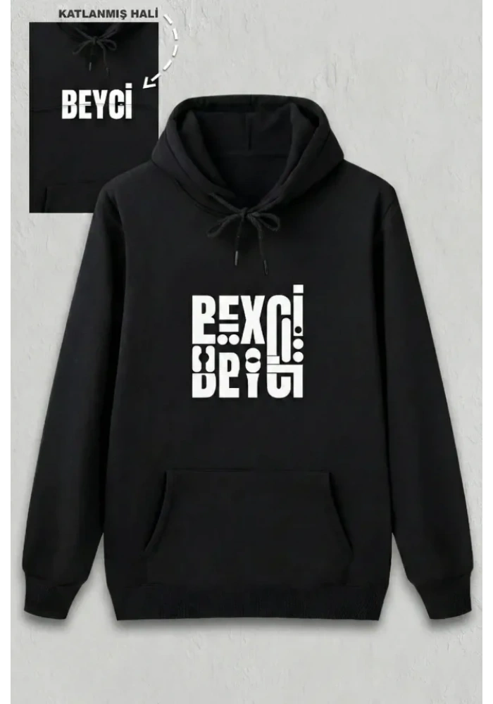 Sevgililer Günü Özel Kapüşonlu Beyci Baskılı Oversize Sweatshirt - Siyah