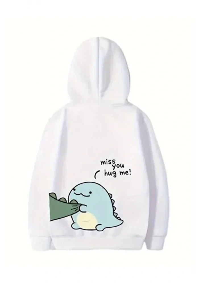 Sevgililer Günü Özel Unisex Kapüşonlu Baskılı Oversize Sweatshirt - Beyaz