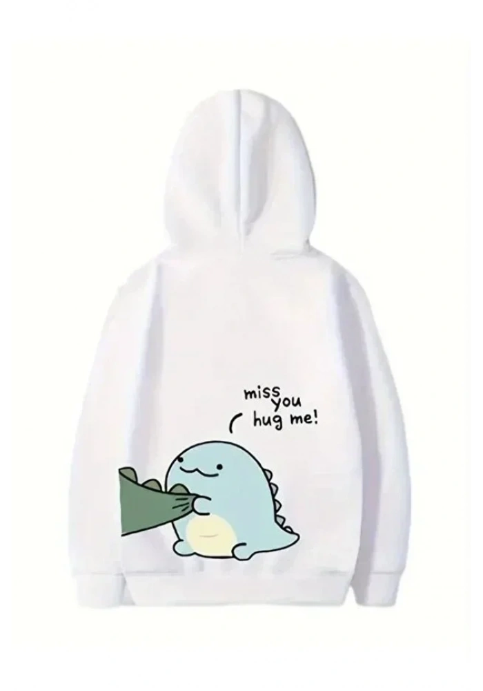 Sevgililer Günü Özel Unisex Kapüşonlu Baskılı Oversize Sweatshirt - Beyaz