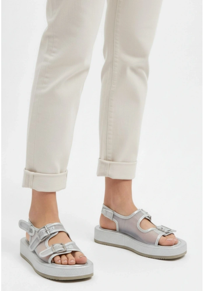 Sinna Gümüş Cilt Tül Detaylı Sandalet