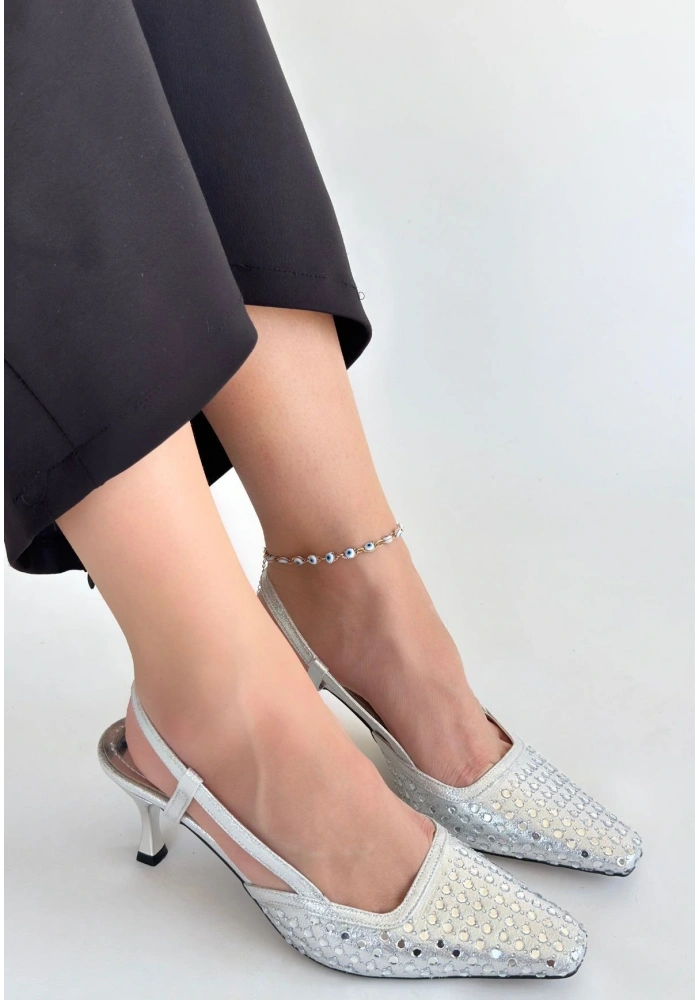 Sione Gümüş Cilt Topuklu Ayakkabı