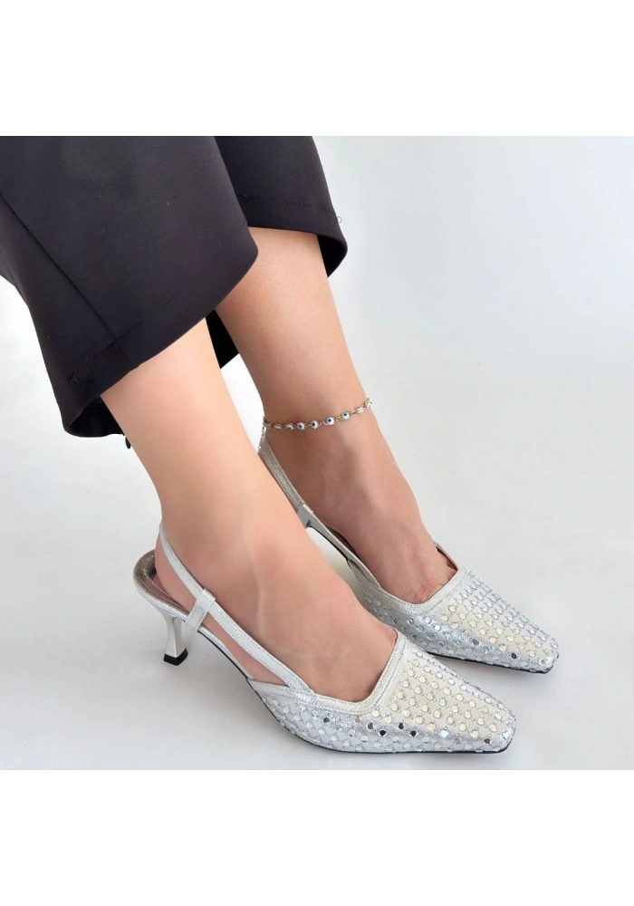 Sione Gümüş Cilt Topuklu Ayakkabı