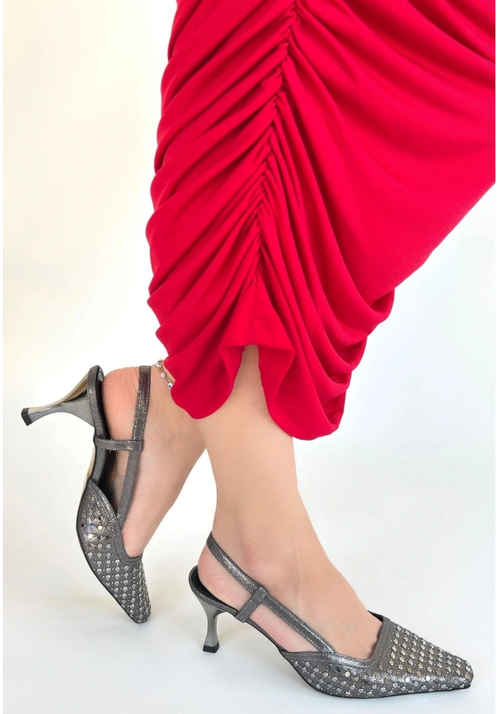 Sione Platin Cilt Topuklu Ayakkabı