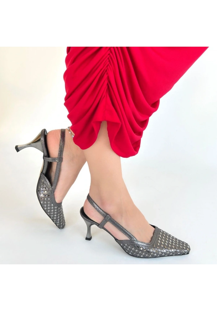 Sione Platin Cilt Topuklu Ayakkabı