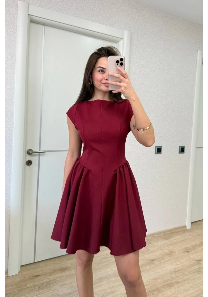 Sırt dekolteli Çan Detaylı Mini Elbise - Bordo