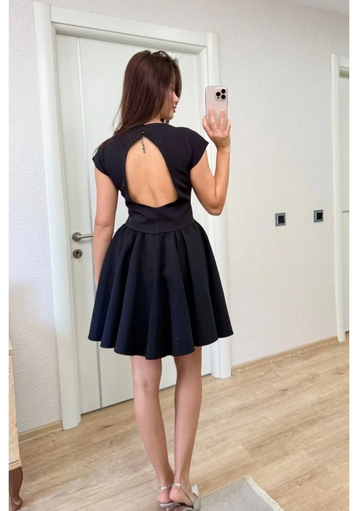 Sırt dekolteli Çan Detaylı Mini Elbise - Siyah