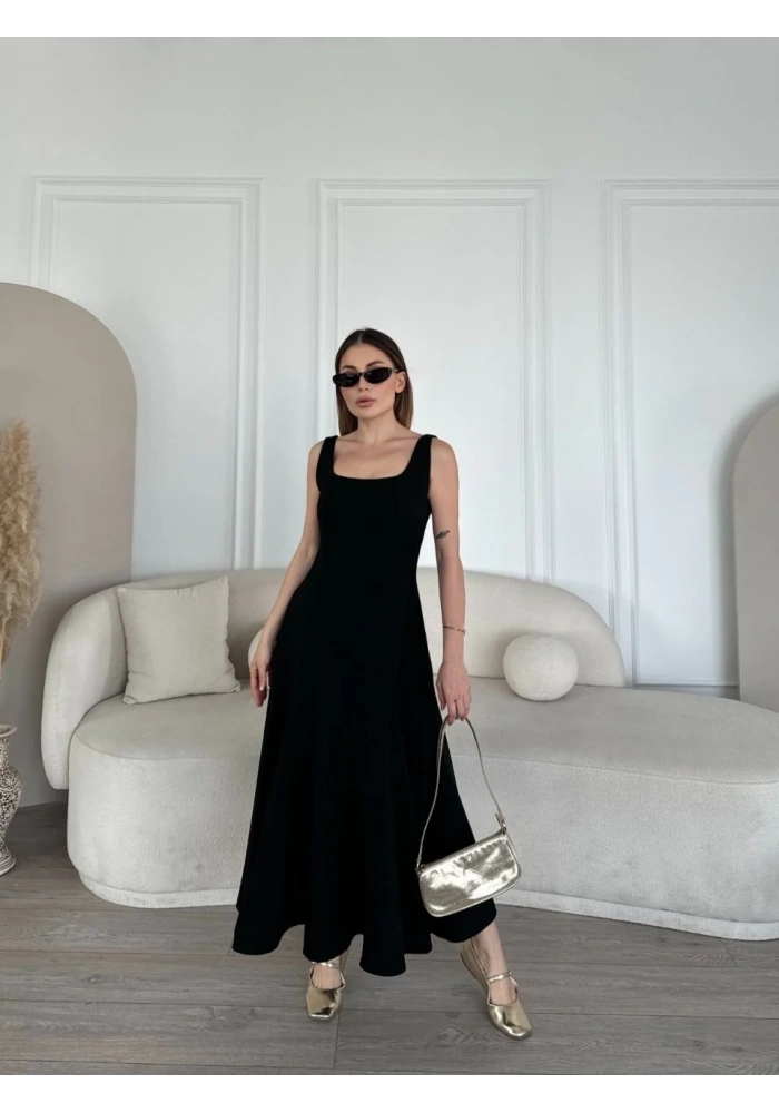 Sırt Dekolteli Kolsuz Uzun Elbise - Siyah