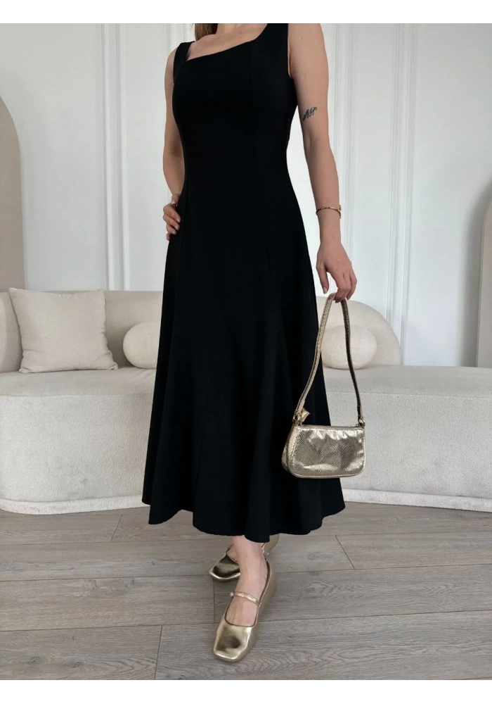 Sırt Dekolteli Kolsuz Uzun Elbise - Siyah