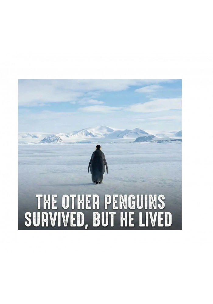 Erkek Survivor Penguin Baskılı 3 İplik Pamuklu Kapüşonlu Sweatshirt Hoodie Siyah