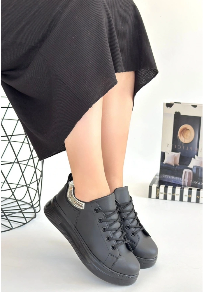 Sofio Siyah Cilt Bağcıklı Spor Ayakkabı